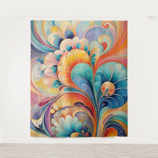 Flora 3 Floral Pastel Tapijt Wandkleed (Voorkant)