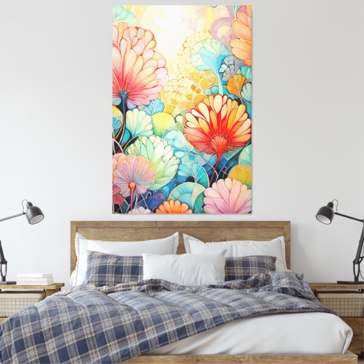 Flora 5 Floral Pastel Canvas Print (Insitu (Slaapkamer))