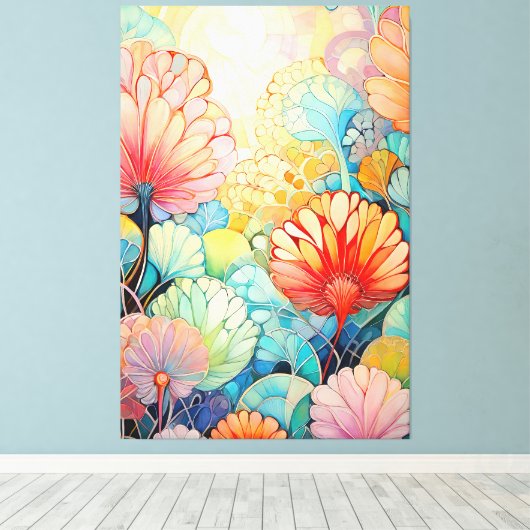 Flora 5 Floral Pastel Canvas Print (Insitu (Houten vloer))