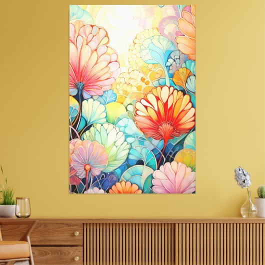 Flora 5 Floral Pastel Canvas Print (Insitu (Woonkamer))