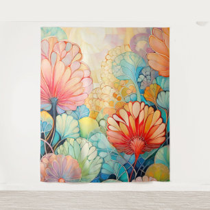 Flora 5 Floral Pastel Tapijt Wandkleed