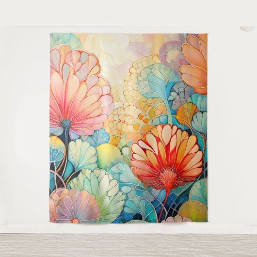 Flora 5 Floral Pastel Tapijt Wandkleed (Voorkant)