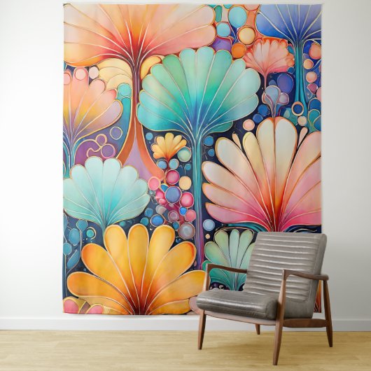 Flora 6 Floral Pastel Tapestry Wandkleed (In situ)