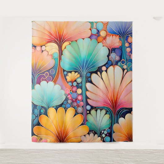 Flora 6 Floral Pastel Tapestry Wandkleed (Voorkant)