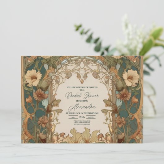 Flora  Art Nouveau Bruid Kaart (Staand voorkant)