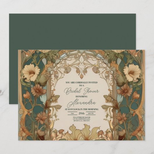 Flora  Art Nouveau Bruid Kaart (Voorkant / Achterkant)