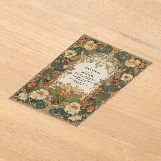 Flora  Art Nouveau bruiloft Acryl Uitnodigingen (Laagn)