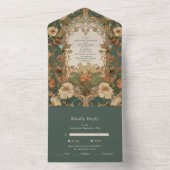 Flora Art Nouveau bruiloft All In One Uitnodiging (Binnen)