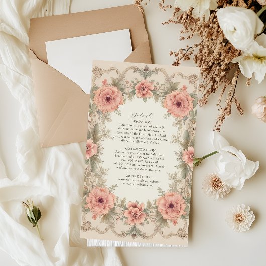 Flora Art Nouveau bruiloft Informatiekaartje