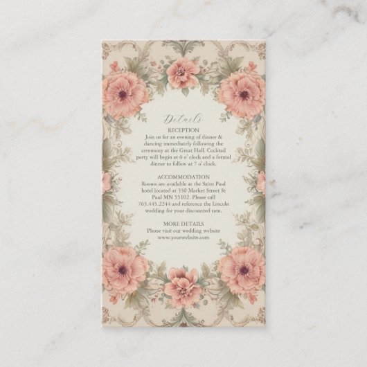 Flora Art Nouveau bruiloft Informatiekaartje (Voorkant)