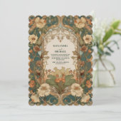Flora  Art Nouveau bruiloft Kaart (Staand voorkant)