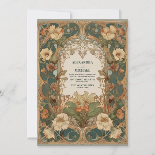 Flora  Art Nouveau bruiloft Kaart (Voorkant)