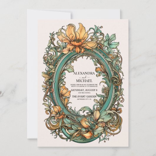 Flora  Art Nouveau bruiloft Kaart (Voorkant)