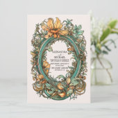 Flora  Art Nouveau bruiloft Kaart (Staand voorkant)