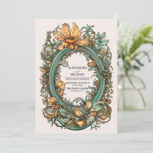Flora  Art Nouveau bruiloft Kaart (Staand voorkant)
