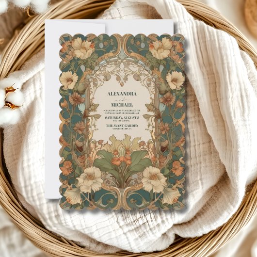 Flora  Art Nouveau bruiloft Kaart
