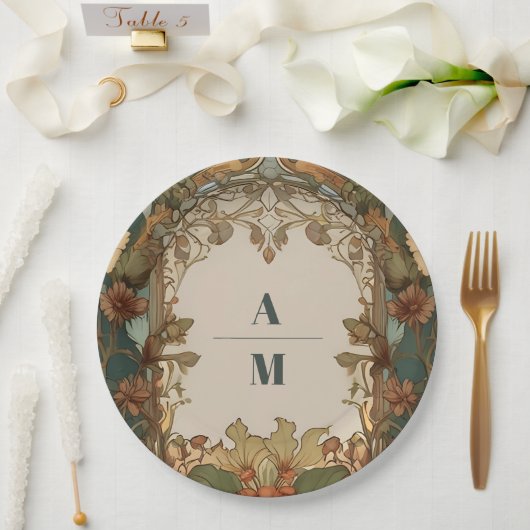 Flora  Art Nouveau bruiloft Papieren Bordje (Huwelijk)