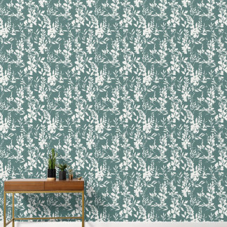 Flora behang in turquoise en wit 