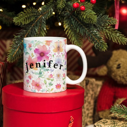 Flora Bloemen Waterverf Vector Witte Koffie Mok