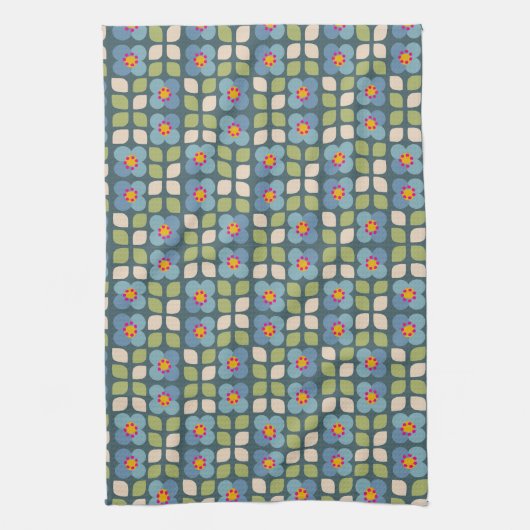 Flora Blush - Blauwe en groene botanische theedoek (Verticaal)