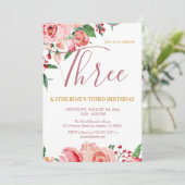 Flora Blush Roze Goud Waterverf Verjaardag Kaart (Staand voorkant)