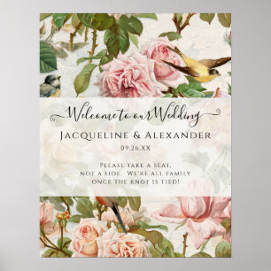 flora Blush roze vogels Welkom bij huwelijk Poster