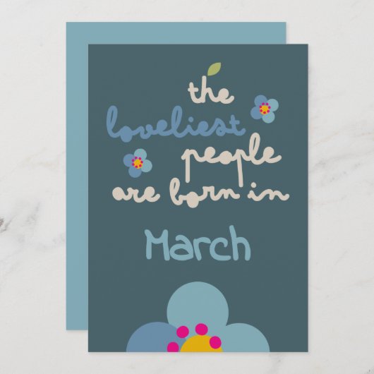 FLORA BLUSH - Verjaardag Bloemenuitnodiging Kaart (Voorkant / Achterkant)