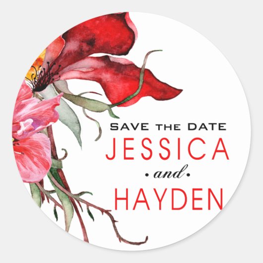 Flora Botanica Bold Waterverf Flowers Ronde Sticker (Voorkant)