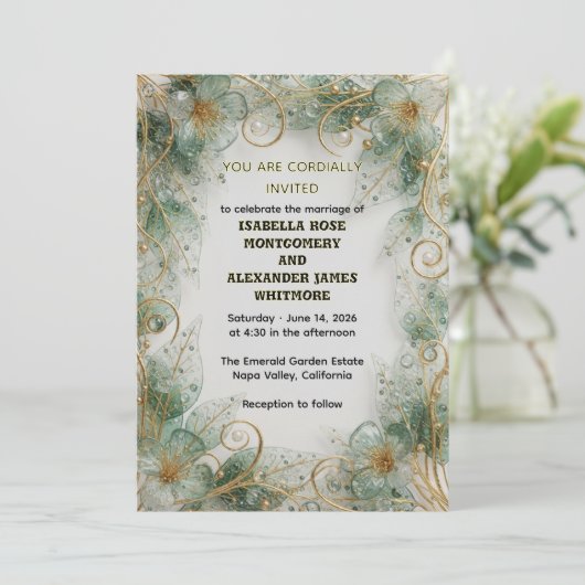 Flora Botanical Elegant Garden Wedding Invitation Kaart (Staand voorkant)