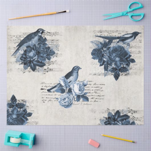  flora botanische vogels Blauwe ontledingskunst Tissuepapier (Craft)