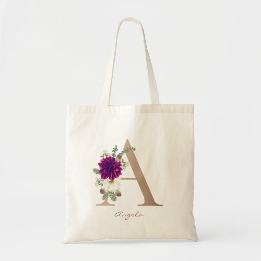 Flora Bouquet Monogram Letter A Bridesmaid Tote Bag (Voorkant)