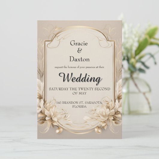 Flora bruiloft uitnodiging (Staand voorkant)