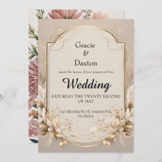 Flora bruiloft uitnodiging (Voorkant / Achterkant)