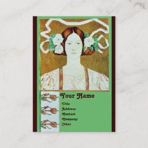 FLORA/DAAME MET WITTE ROZEN MONOGRAAF VISITEKAARTJE