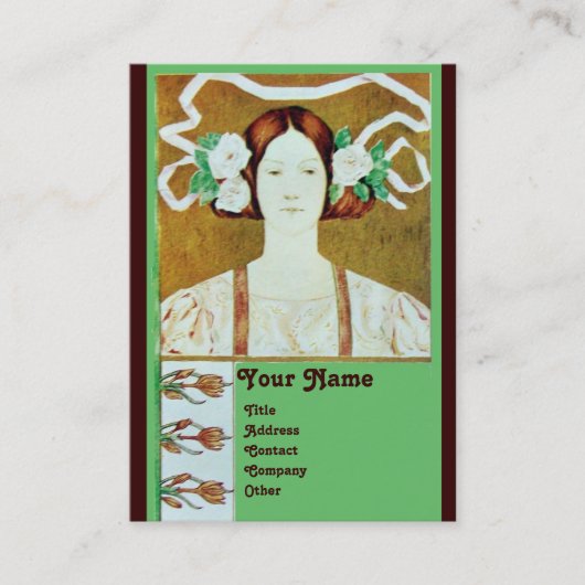 FLORA/DAAME MET WITTE ROZEN MONOGRAAF VISITEKAARTJE (Voorkant)