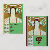 FLORA/ DAME MET WITTE ROZEN MONOGRAM Parel Visitekaartje (Voorkant / Achterkant)