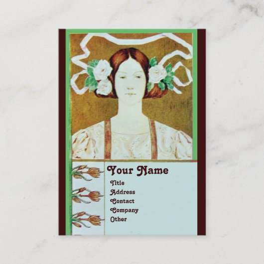 FLORA/ DAME MET WITTE ROZEN MONOGRAM VISITEKAARTJE (Voorkant)