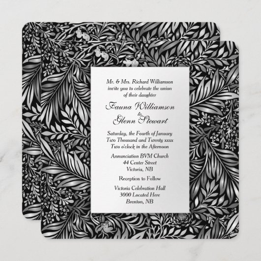 Flora en Fauna Black en White Wedding Invitation Kaart (Voorkant / Achterkant)