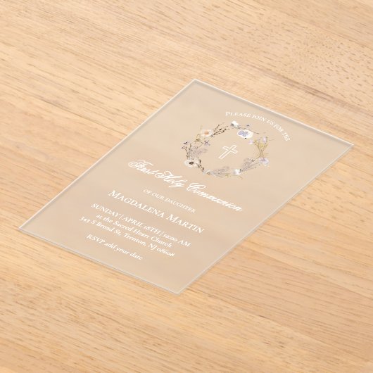 flora en fauna | Eerste Heilige Communie Acryl Uitnodigingen (Laagn)