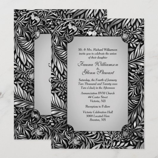 Flora en fauna Silver Wedding Invitation Kaart (Voorkant / Achterkant)