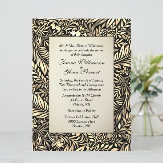 Flora en fauna Verouderde bruiloft Uitnodiging (Staand voorkant)