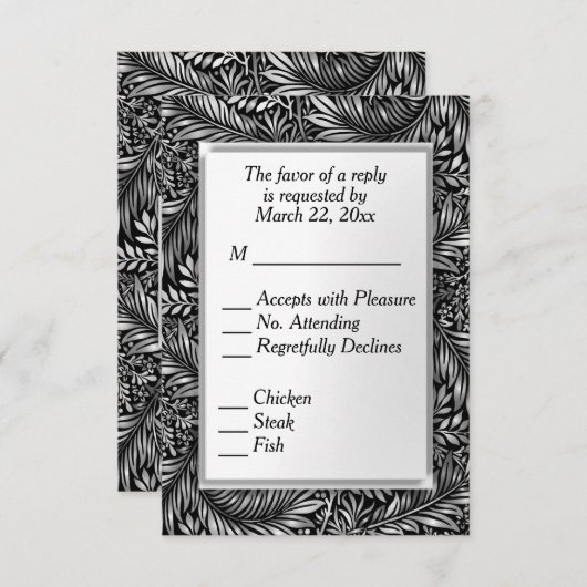 Flora en Fauna Zwart-wit met Menukeuze RSVP Kaartje (Voorkant / Achterkant)