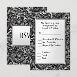 Flora en Fauna Zwart-wit met Menukeuze RSVP Kaartje