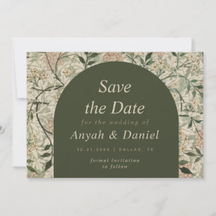 flora en moss Green Boho Arch Save The Date