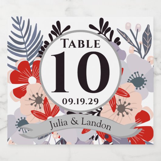 Flora Fauna Rood Roze Paarse Lavendel Zwart Floral Sparkling Wijnetiket (Enkel label)