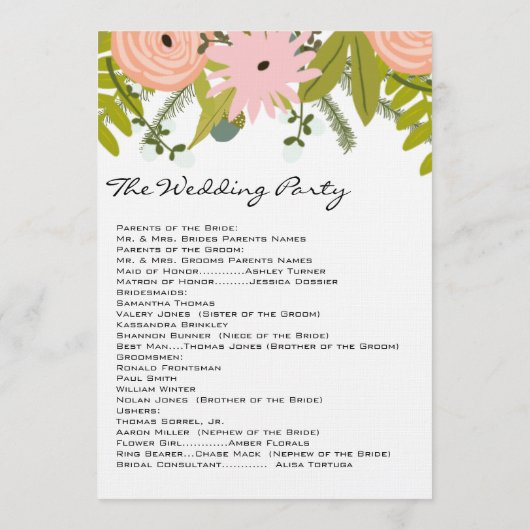 Flora & Fauna Varen Rozen Acorns Twigs Bruiloft Programmakaart (Achterkant)