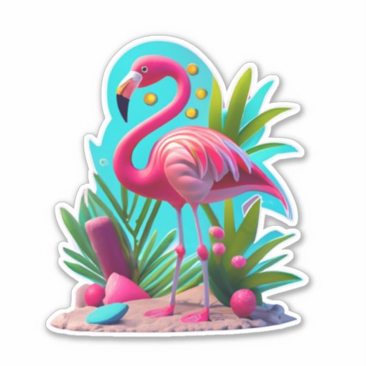 Flora Flamingo Classic Ronde Sticker (Voorkant)