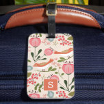 flora - flesjesmonogram bagagelabel<br><div class="desc">Vintage flora flora Label flesjesmonogram gebak. Dit retro trendy ontwerp is voorzien van stijlvolle botanische bloemen en vogels. Pas dit aangepaste ontwerp aan met uw eigen monogram-initiaal.</div>