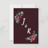 Flora Flowers & bladeren Burgundy Wedding Invite Kaart (Achterkant)