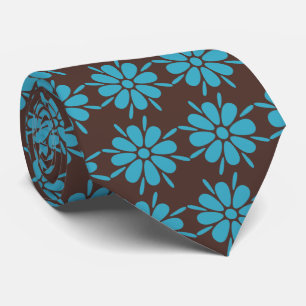 Flora Foulard Flower Brown & Turq tweezijdig Stropdas